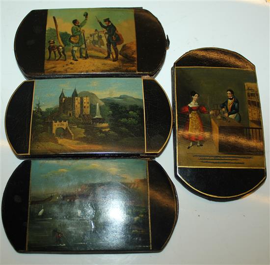 4 lacquered 19th Century card cases